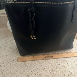 Black Leather Tote Bag with Gold Accents